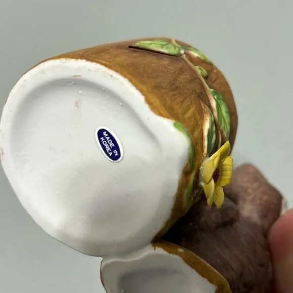 Owl Figurine Tree Stump Flower VTG Made in Korea - Picture 9 of 12